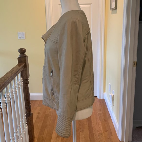Slate & Willow Quilted Cream Leather Moto Jacket L - Picture 5 of 16